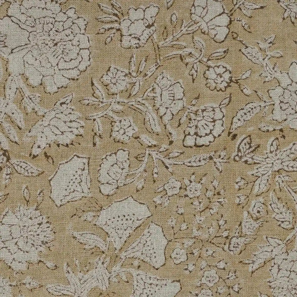 Vivian Hand Block Printed Linen Fabric Yard Light Brown Linen Fabric