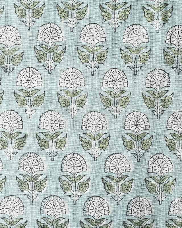 Peregrine Block Print Thick Linen Fabric Sky Blue Linen Fabric