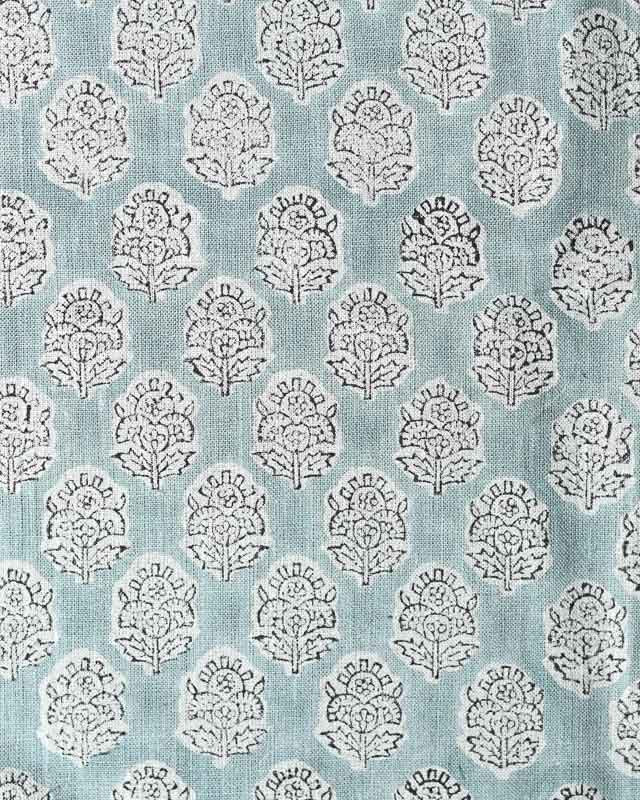 Alba Hand Block Printed Linen Icy Blue and Natural Linen Linen Fabric