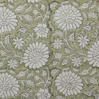 Jennifer Hand Block Printed Linen Fabric Yard Light Green Black Outline Linen Fabric