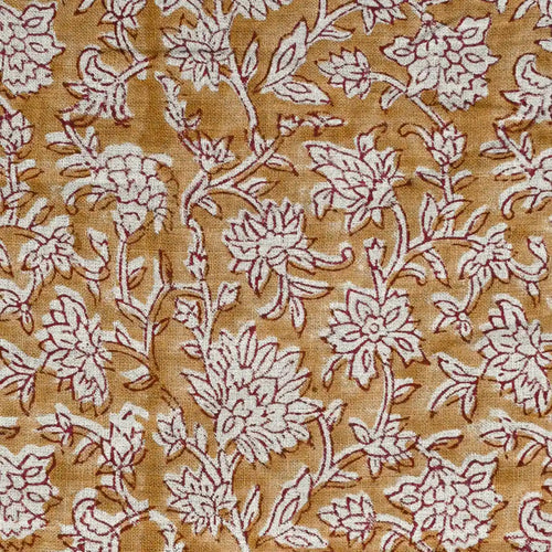 Abbey Floral Handloom Linen Yard Peach Linen Fabric