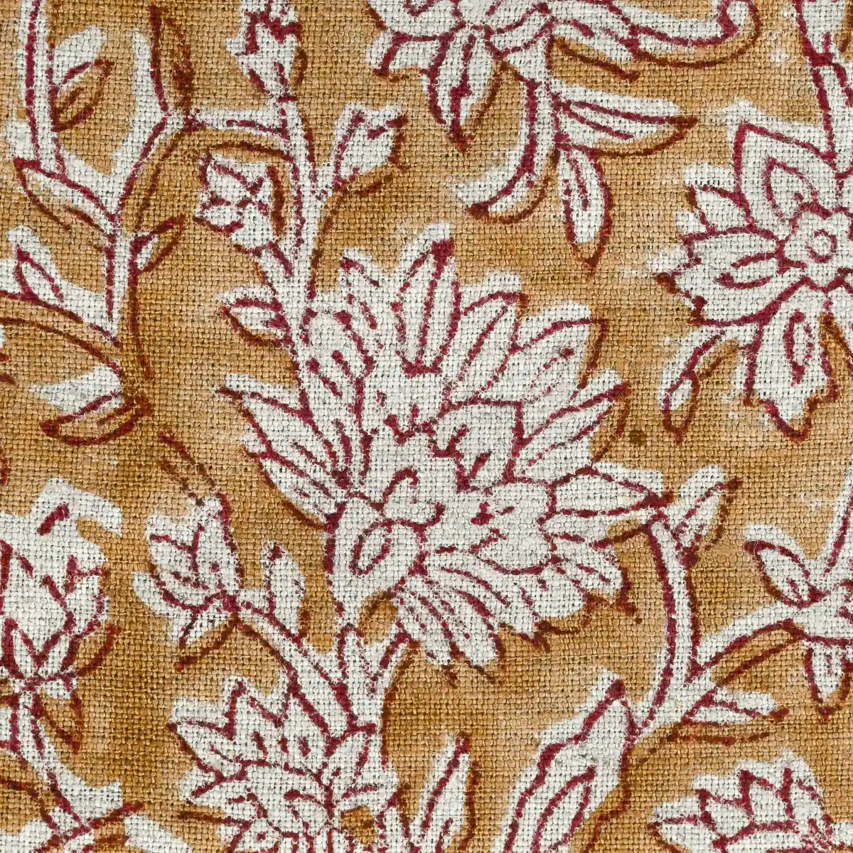 Abbey Floral Handloom Linen Swatch Peach Linen Fabric