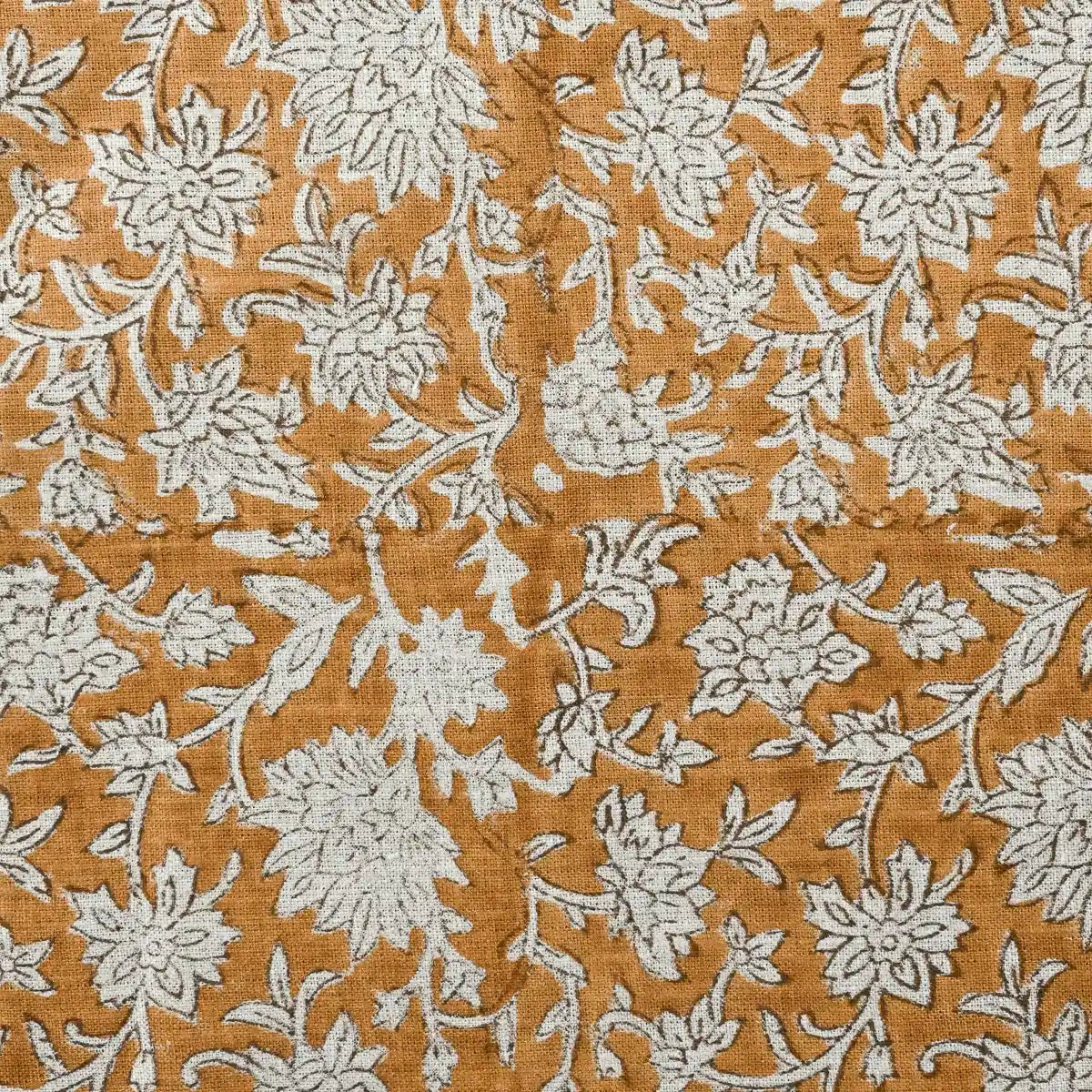 Abbey Floral Handloom Linen Yard Mustard Off-White Linen Fabric