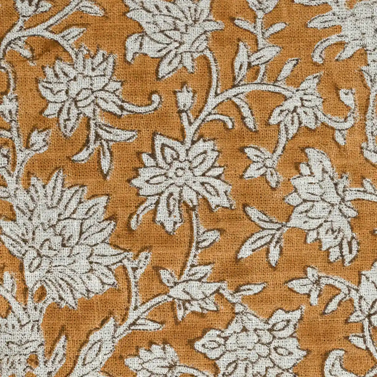 Abbey Floral Handloom Linen Swatch Mustard Off-White Linen Fabric