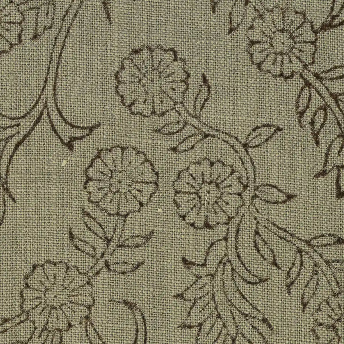 Ochre Bloom Linen Fabric Swatch Dark Brown Linen Fabric