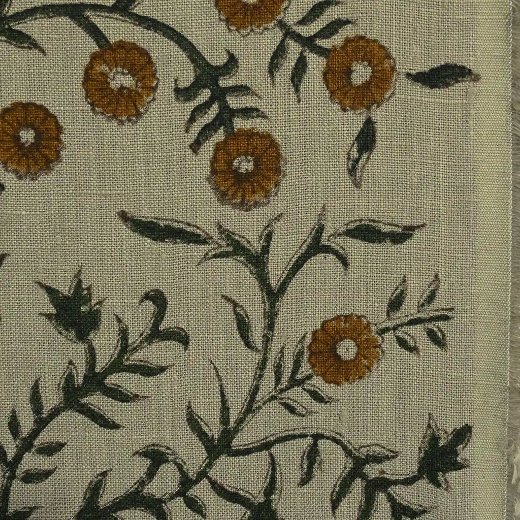 Ochre Bloom Linen Fabric Linen Fabric