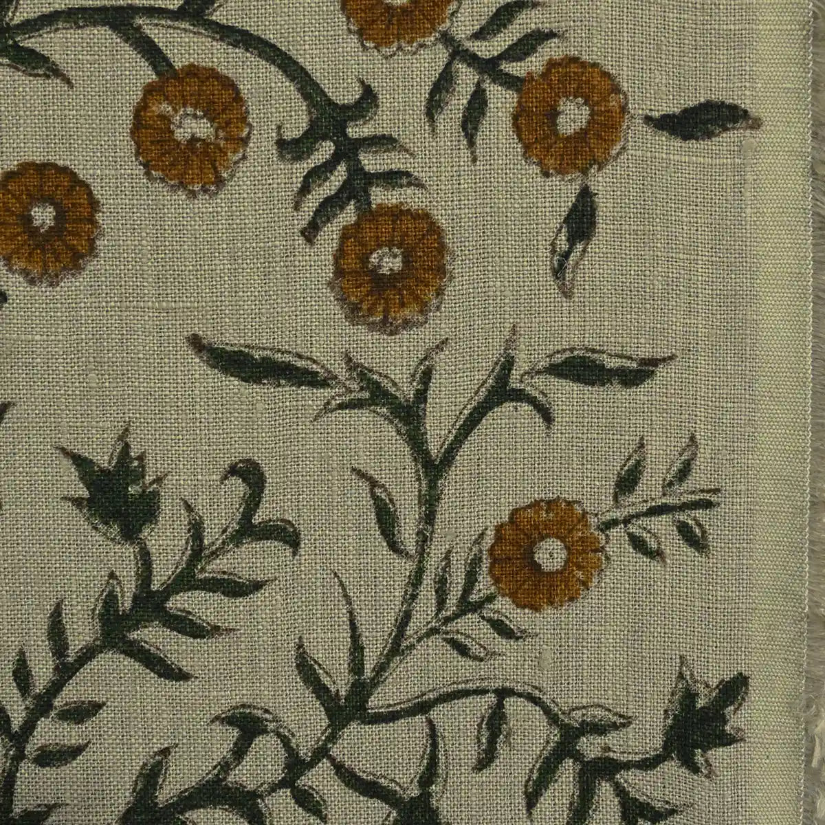 Ochre Bloom Linen Fabric Linen Fabric