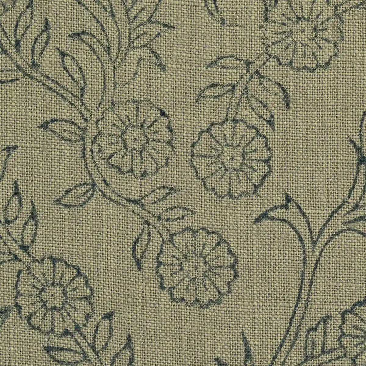 Ochre Bloom Linen Fabric Swatch Blue Linen Fabric