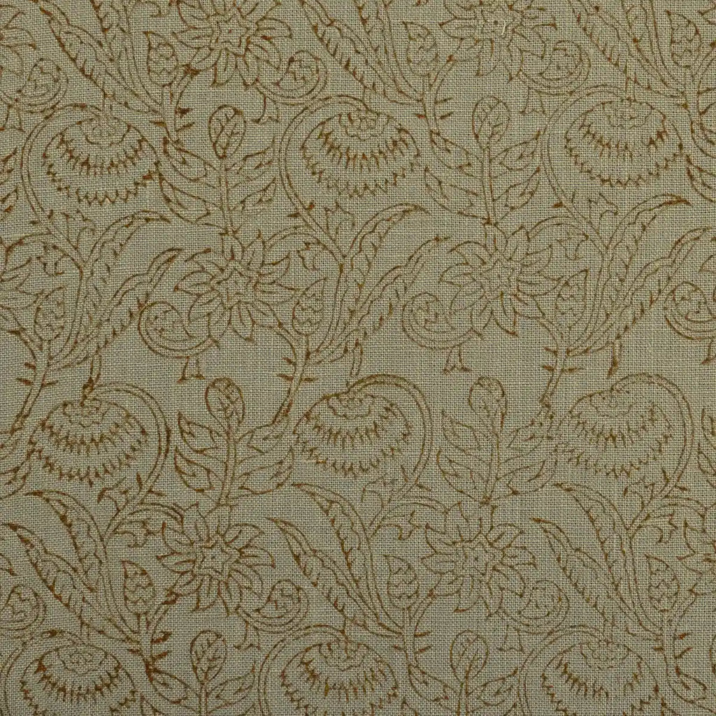 Floral Imprints Washed Tan Linen Fabric Yard Linen Fabric