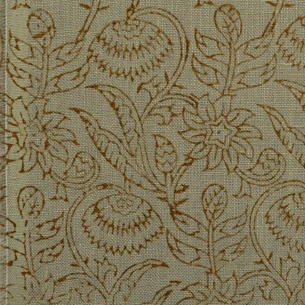 Floral Imprints Washed Tan Linen Fabric Linen Fabric