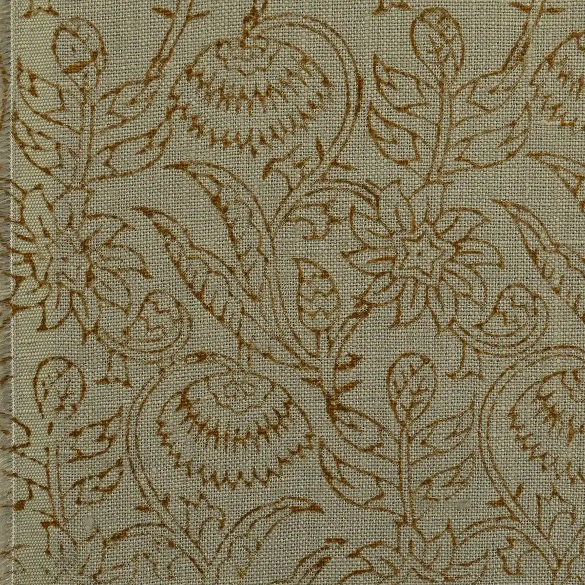 Floral Imprints Washed Tan Linen Fabric Linen Fabric