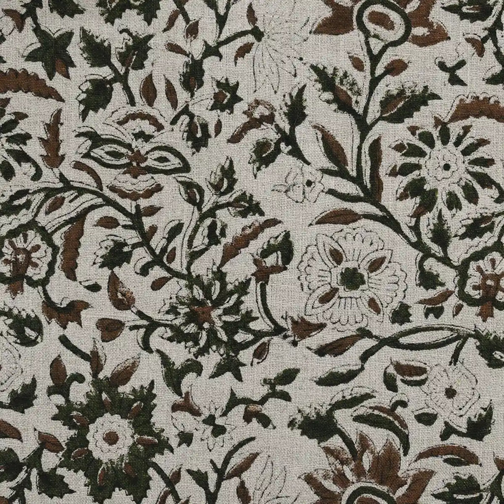 Euphemia Heavyweight Handloom Linen Fabric Yard Brown Dark Green Linen Fabric