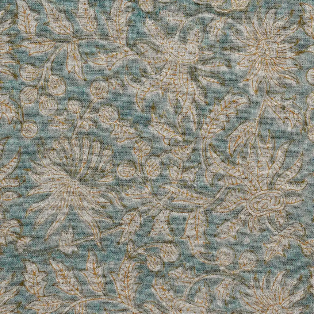 Malyn Handloom Block Print Linen Yard Dusty Aqua Linen Fabric