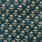 Iris Linen Block Print Yard Teal Blue Linen Fabric
