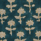 Iris Linen Block Print Swatch Teal Blue Linen Fabric