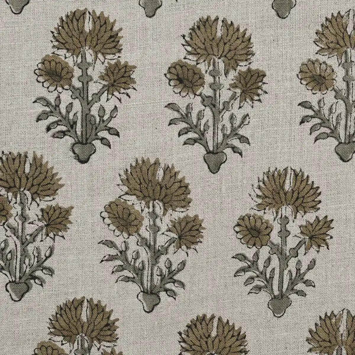 Sylvia Hand Block Printed Linen Fabric Yard Mocha Linen Fabric