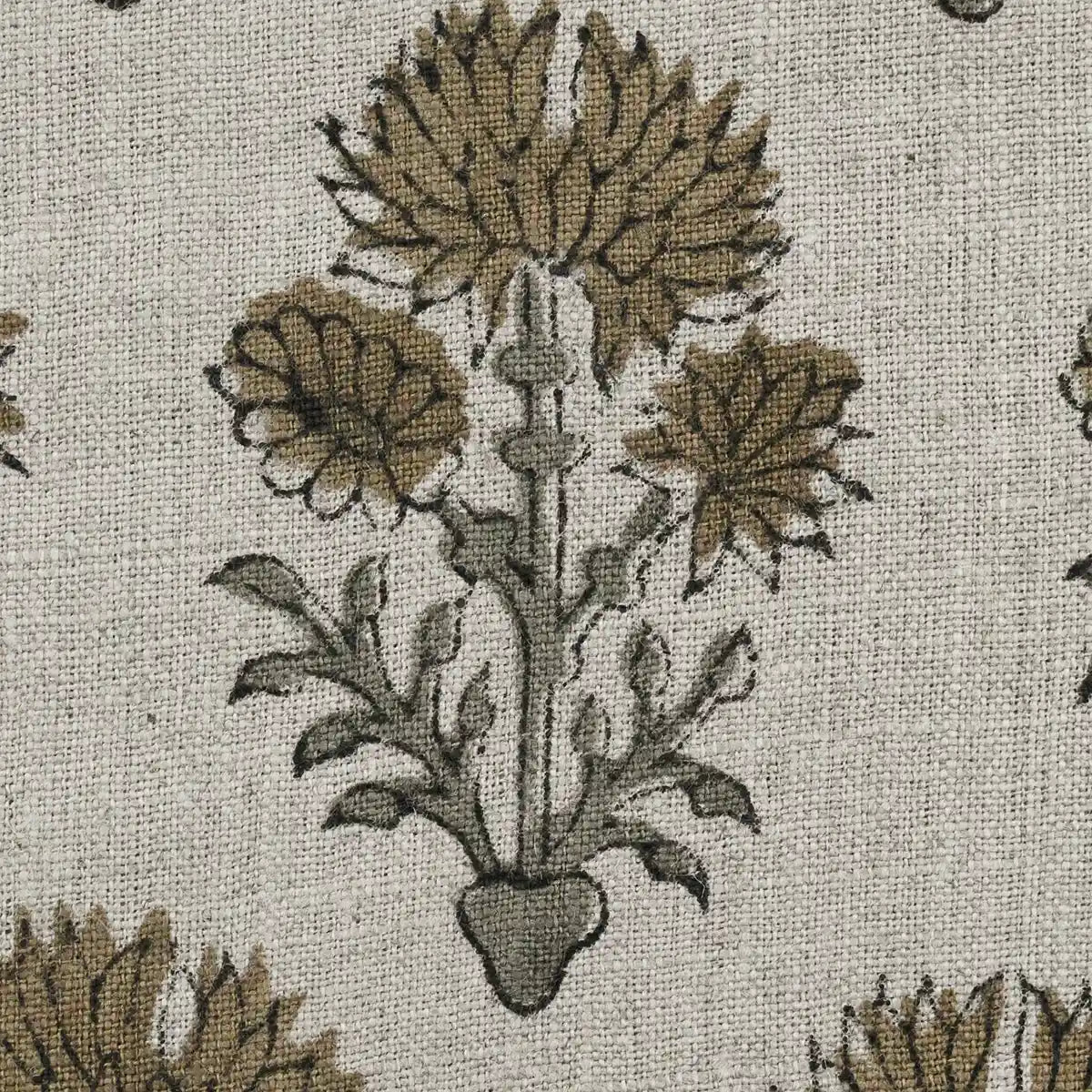 Sylvia Hand Block Printed Linen Fabric Swatch Mocha Linen Fabric