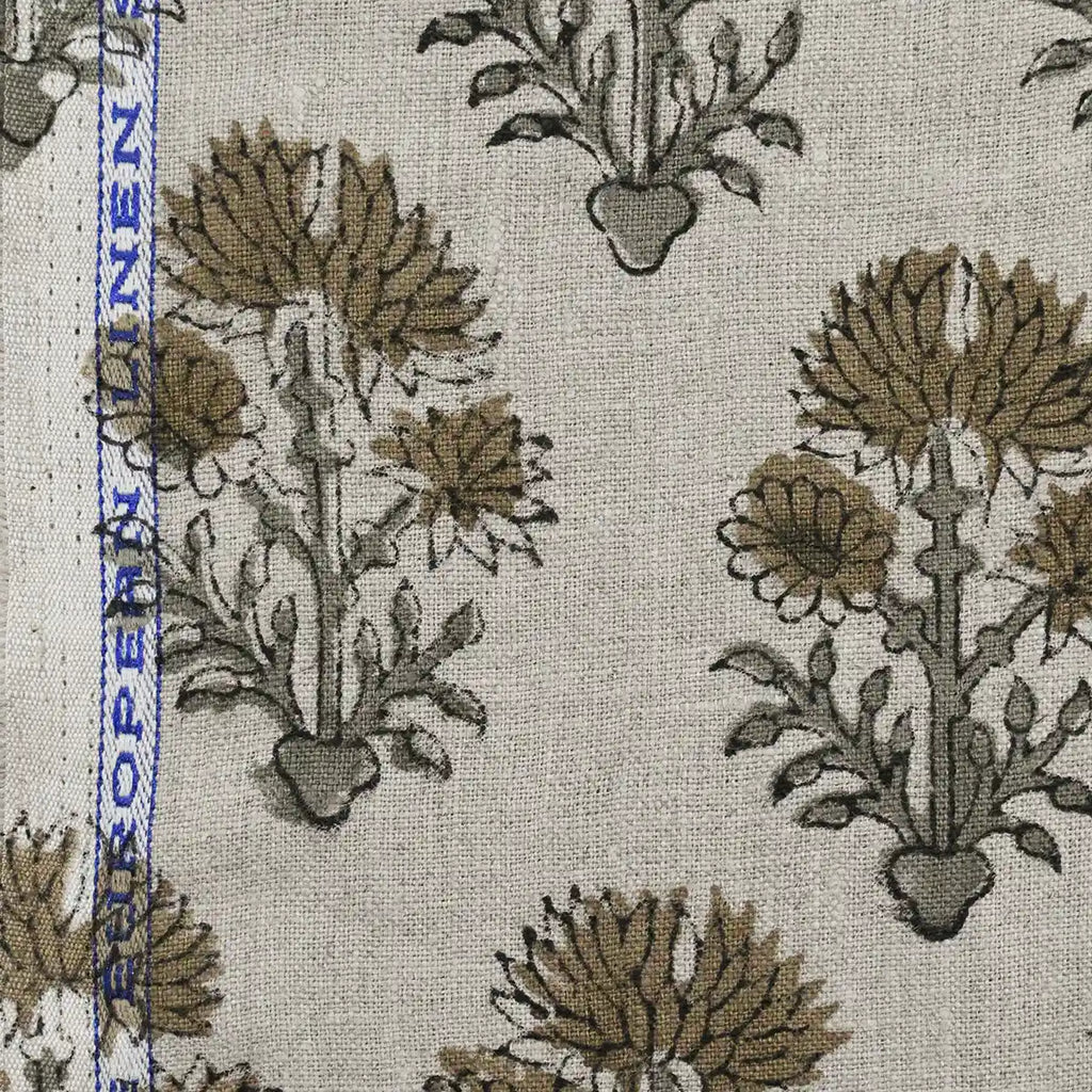 Sylvia Hand Block Printed Linen Fabric Linen Fabric