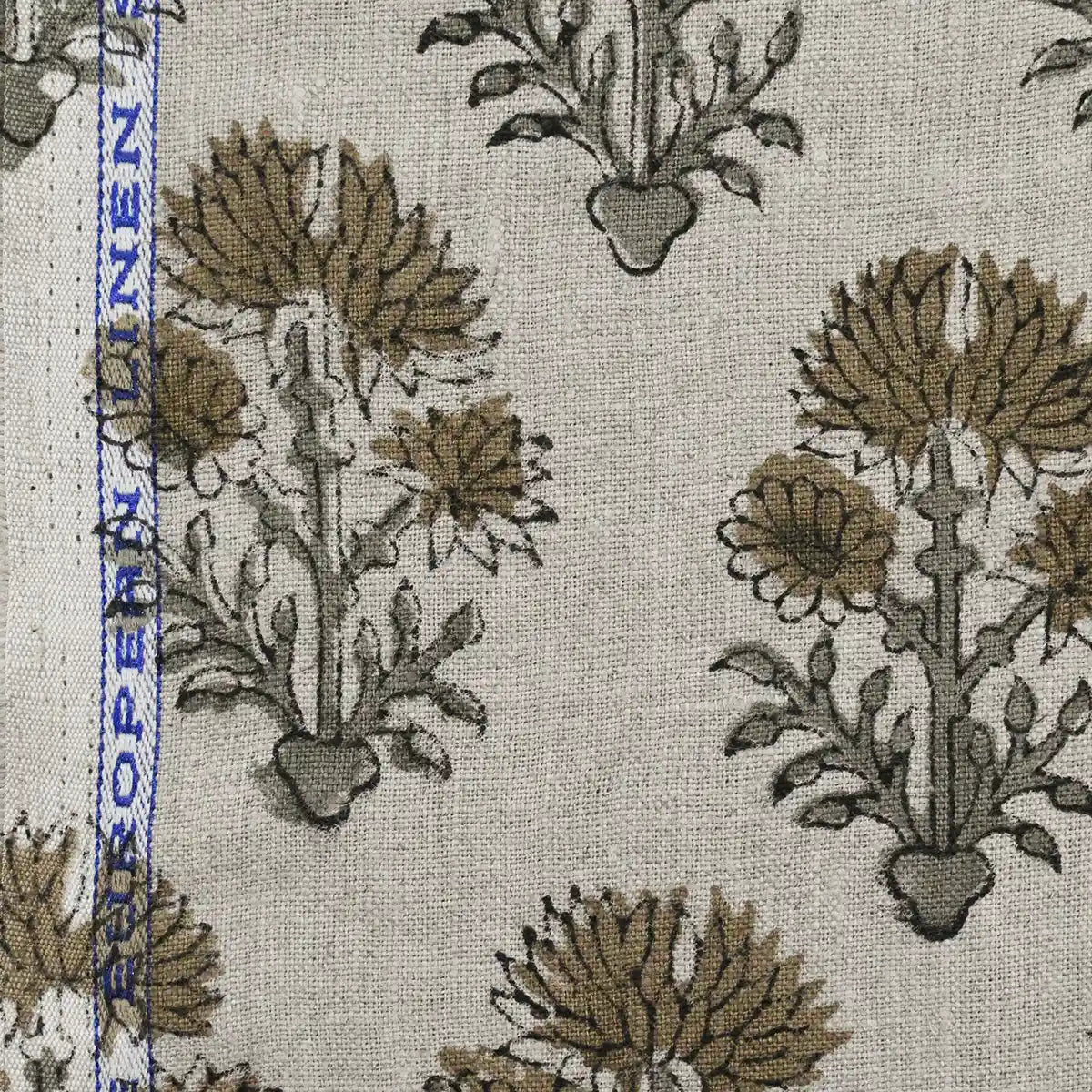 Sylvia Hand Block Printed Linen Fabric Linen Fabric