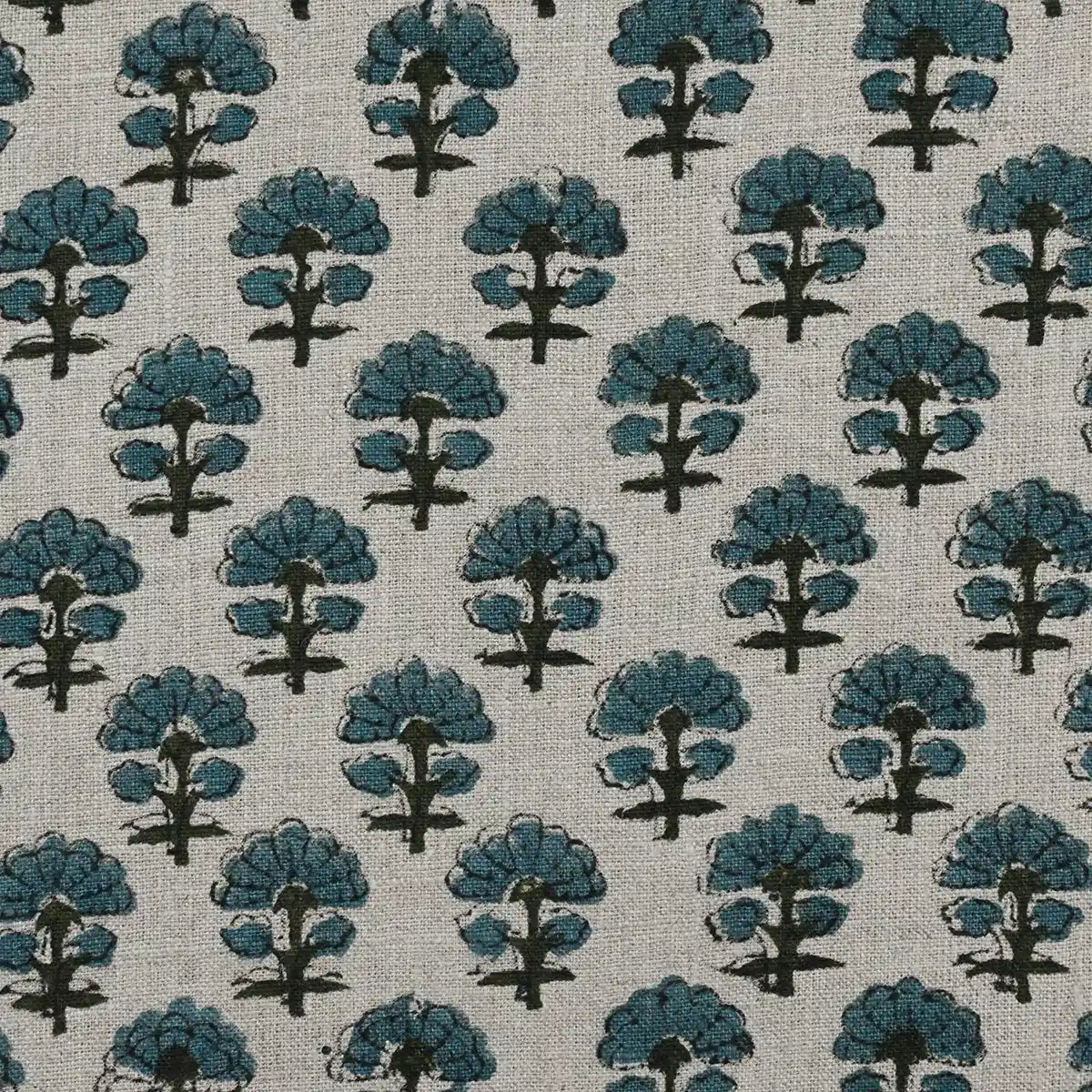 Sage Linen Block Print Fabric Yard Teal Linen Fabric