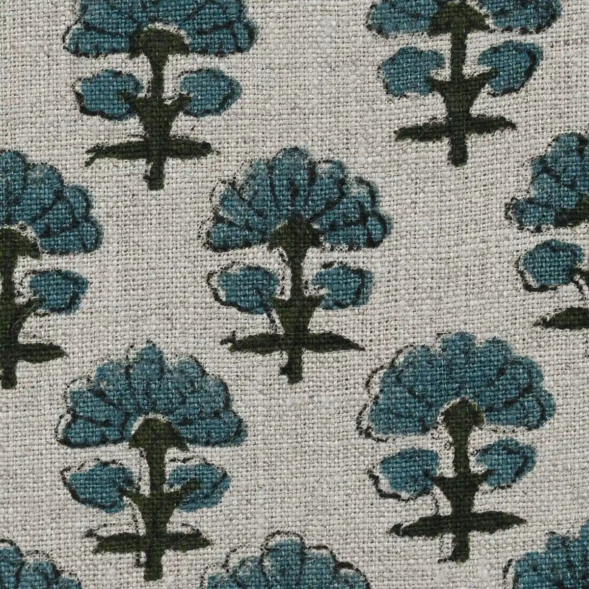 Sage Linen Block Print Fabric Swatch Teal Linen Fabric