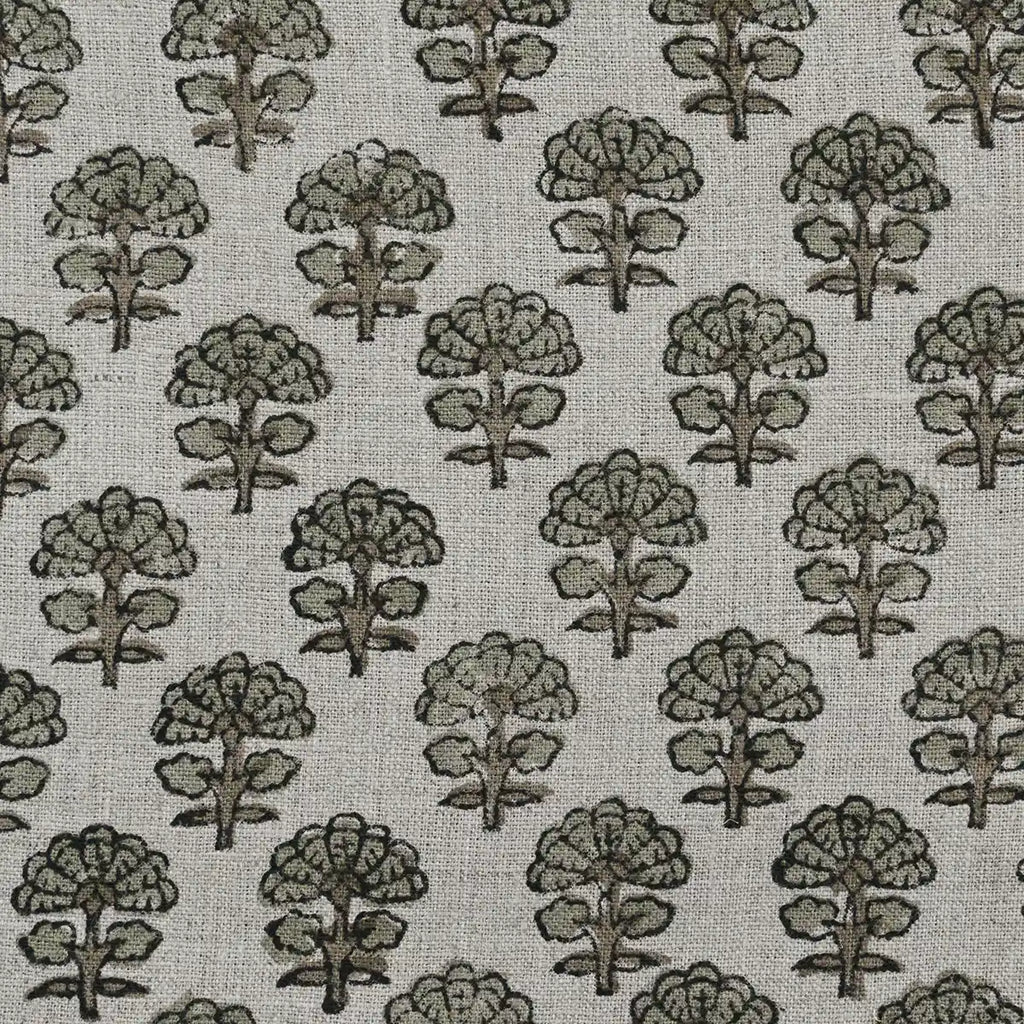 Sage Linen Block Print Fabric Yard Green Linen Fabric