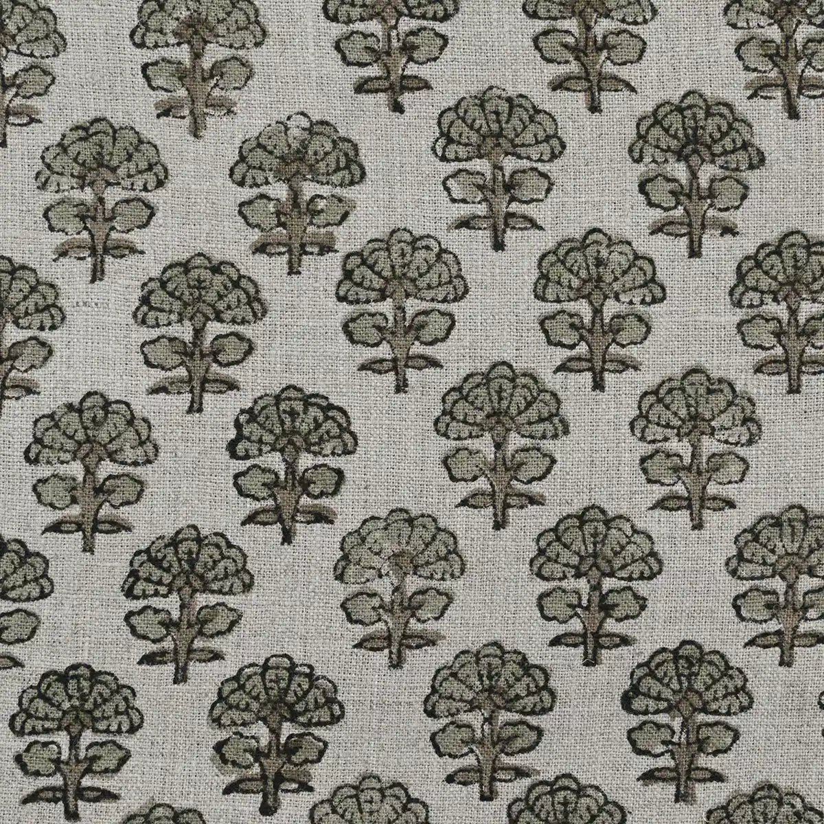 Sage Linen Block Print Fabric Yard Green Linen Fabric