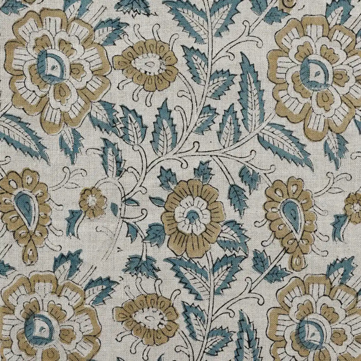 Cleo Block Print Linen Yard Sage Green Linen Fabric