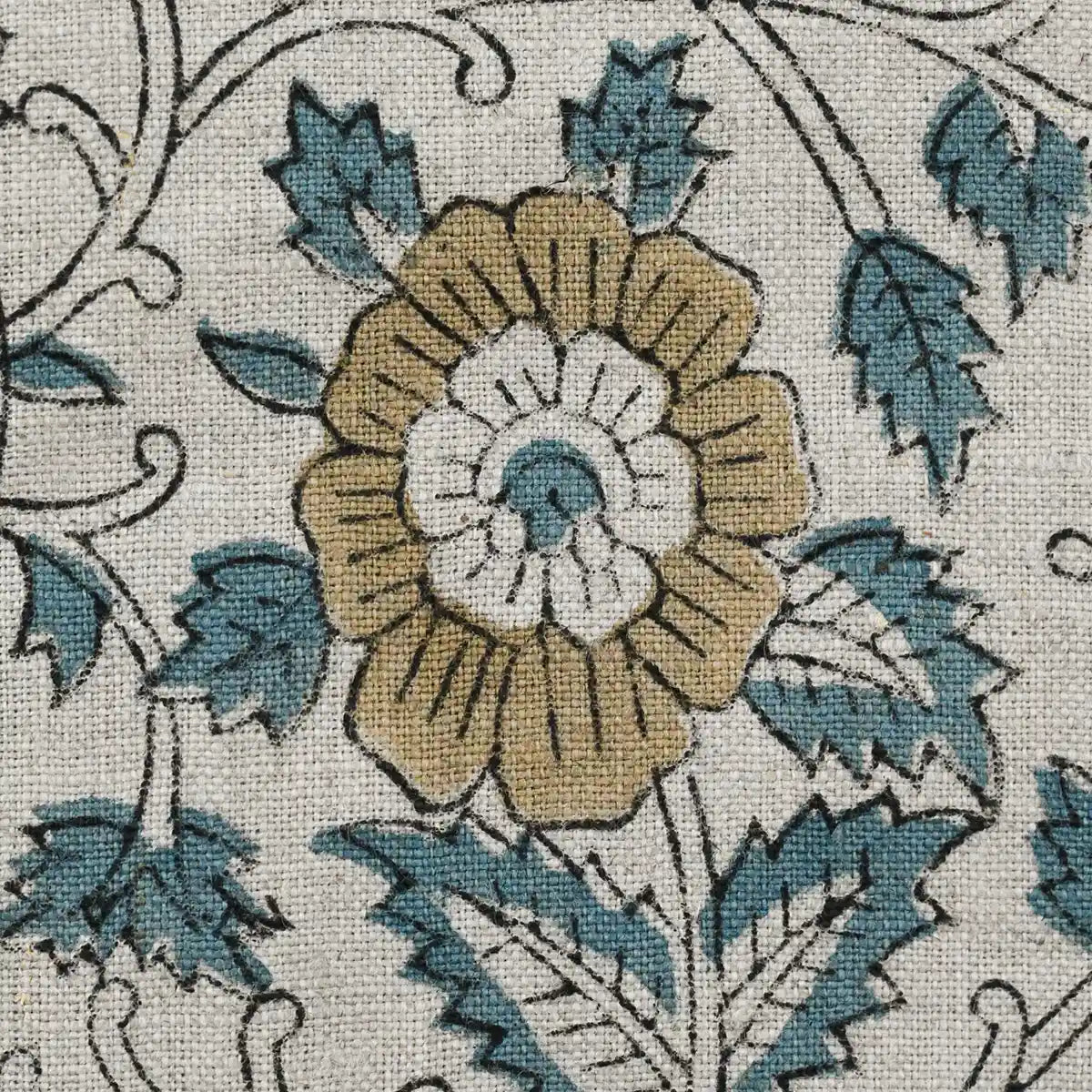 Cleo Block Print Linen Swatch Sage Green Linen Fabric