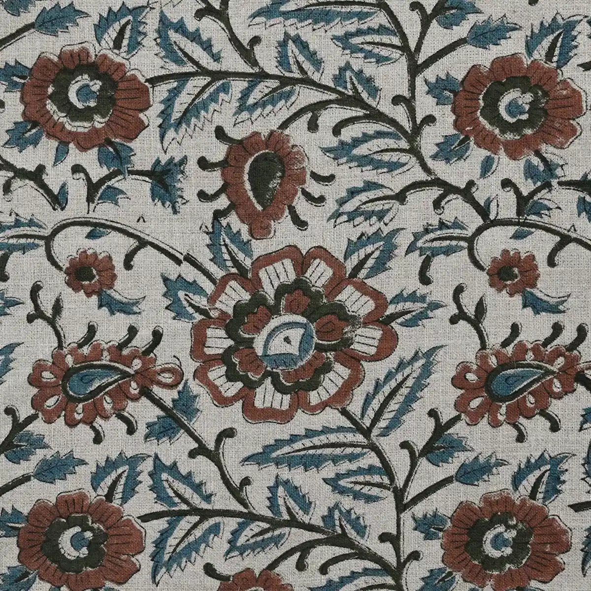 Cleo Block Print Linen Yard Brown Linen Fabric