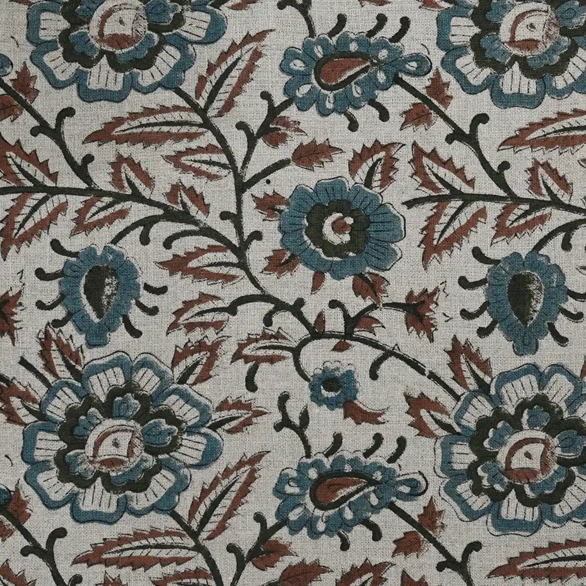 Cleo Block Print Linen Yard Teal Blue Linen Fabric