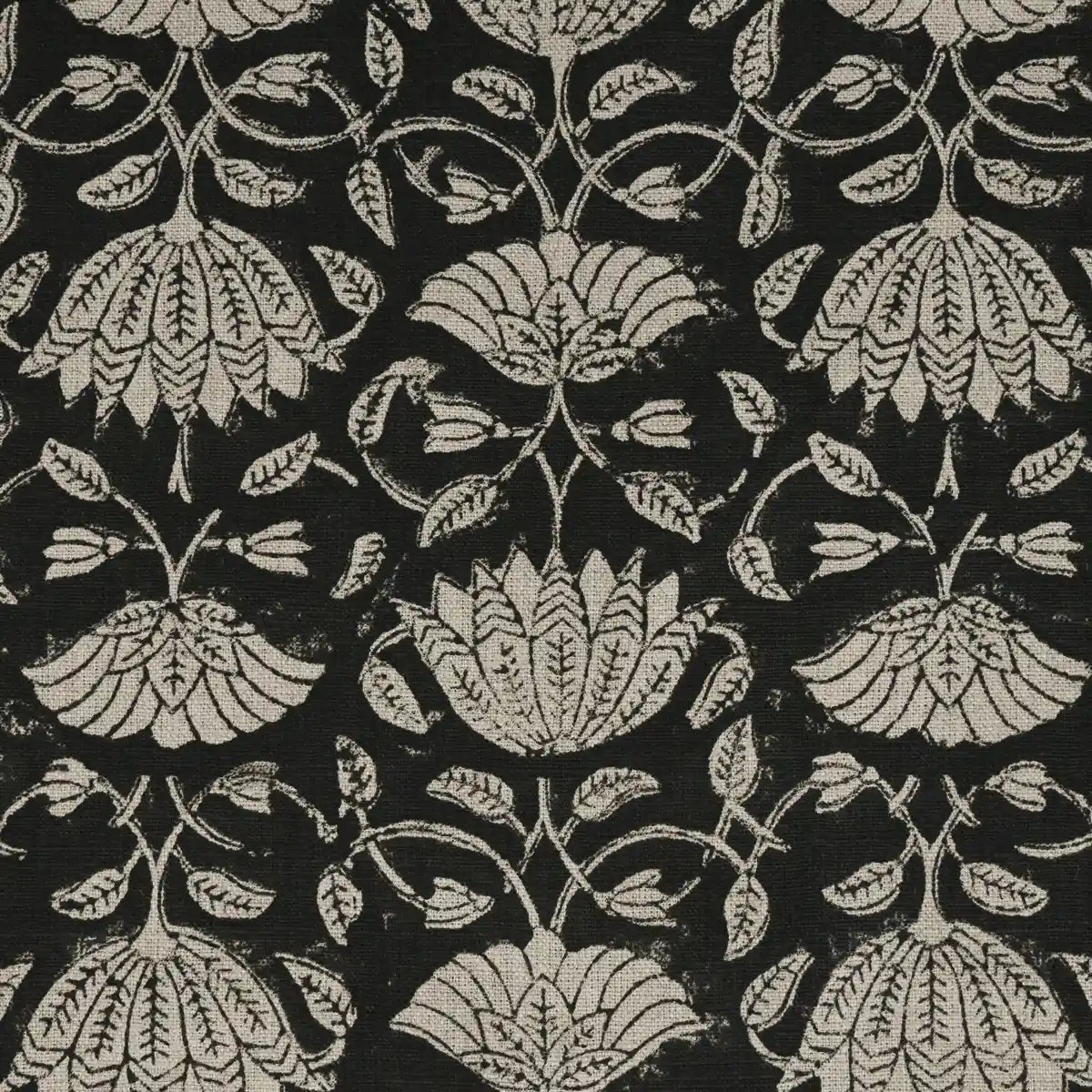 Tulip Flower Block Print Upholstery Fabric Yard Warm White Linen Fabric