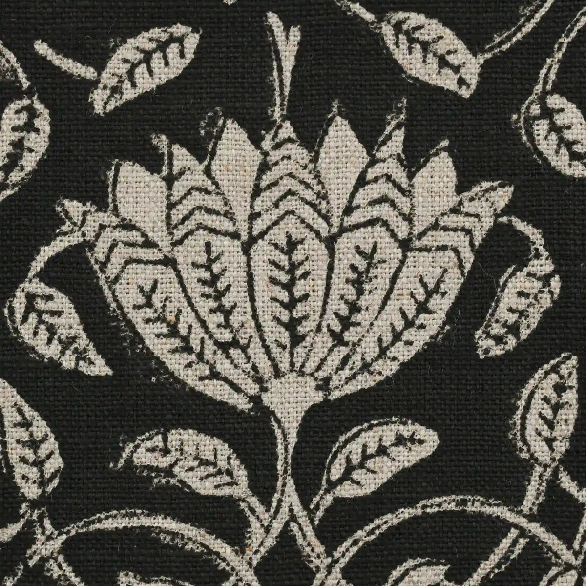 Tulip Flower Block Print Upholstery Fabric Swatch Warm White Linen Fabric