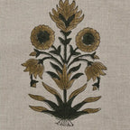 Marigold Hand Block Printed Linen Yard Olive Green Dark Green Black Beige Linen Fabric