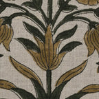 Marigold Hand Block Printed Linen Swatch Olive Green Dark Green Black Beige Linen Fabric