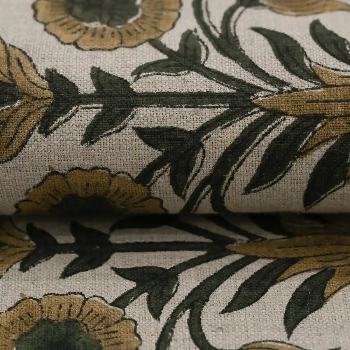 Marigold Hand Block Printed Linen Linen Fabric
