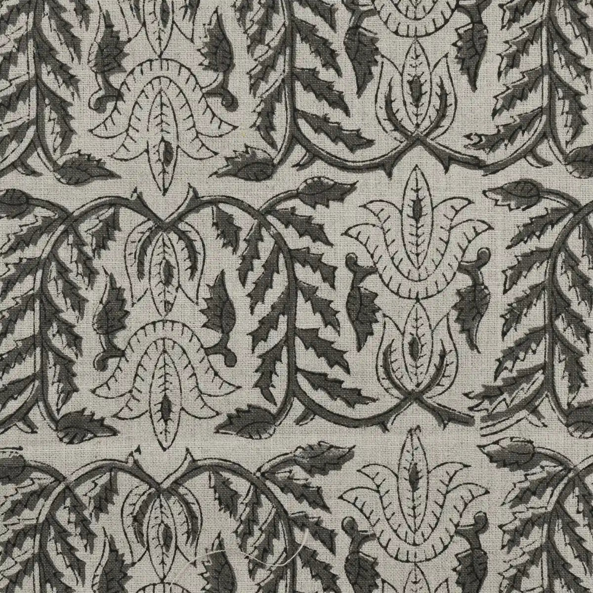 Ria Hand Block Print Linen Fabric For Upholstery and Curtains Yard Olive Green Black Outline Linen Fabric
