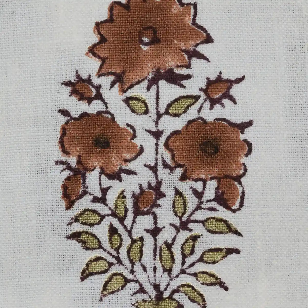 Skye Block Print Linen Swatch Chestnut Red Linen Fabric