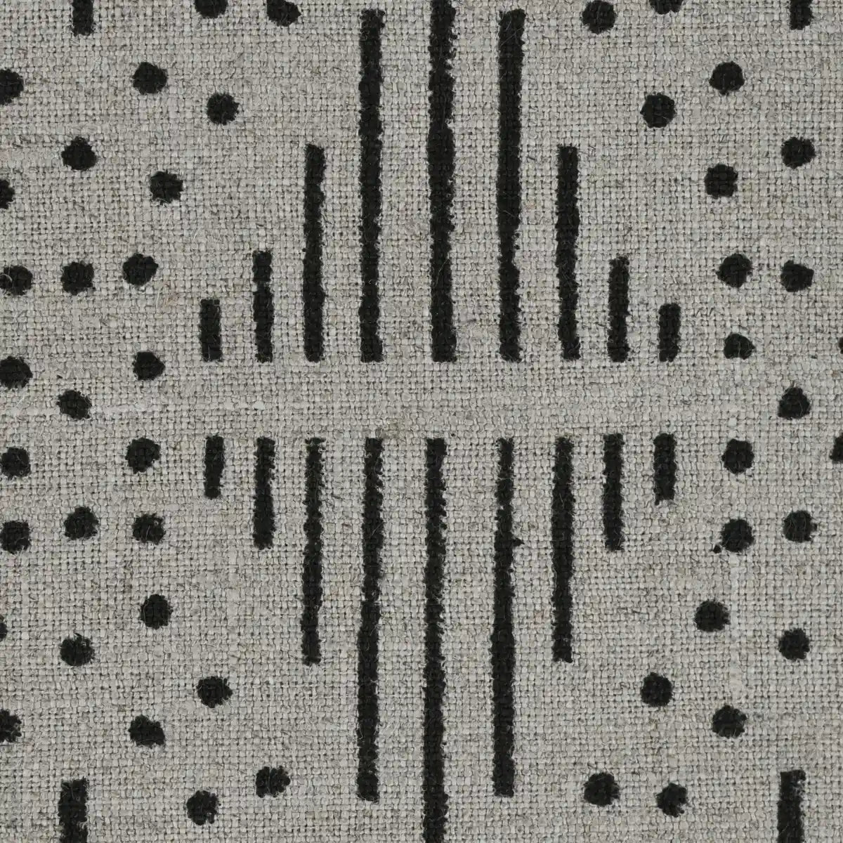 Zig-Zag Hand Block Print Designer Floral Fabric Swatch Black Off-White Linen Fabric