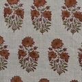 Skye Block Print Linen Yard Warm White and Toffee Linen Fabric