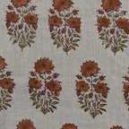 Skye Block Print Linen Yard Warm White and Toffee Linen Fabric