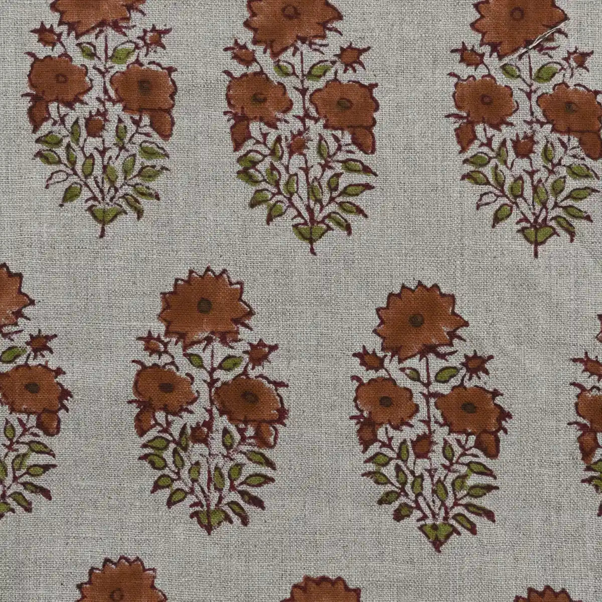 Skye Block Print Linen Yard Warm White and Toffee Linen Fabric