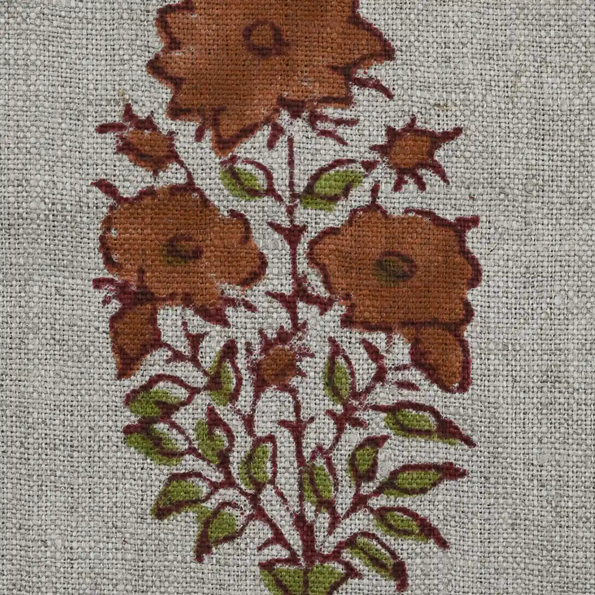 Skye Block Print Linen Swatch Warm White and Toffee Linen Fabric