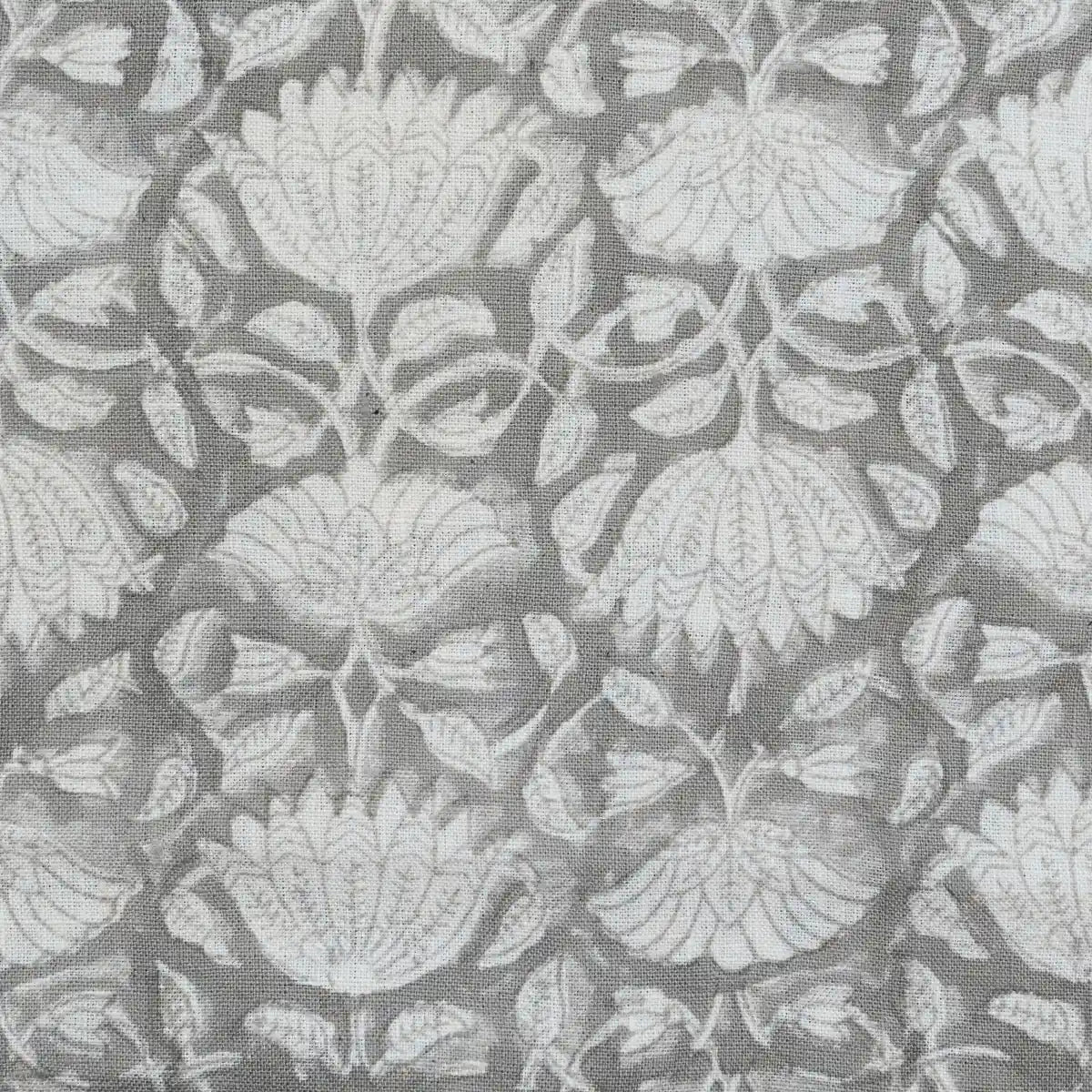 Tulip Flower Block Print Upholstery Fabric Yard Olive Green Teal Blue Linen Fabric