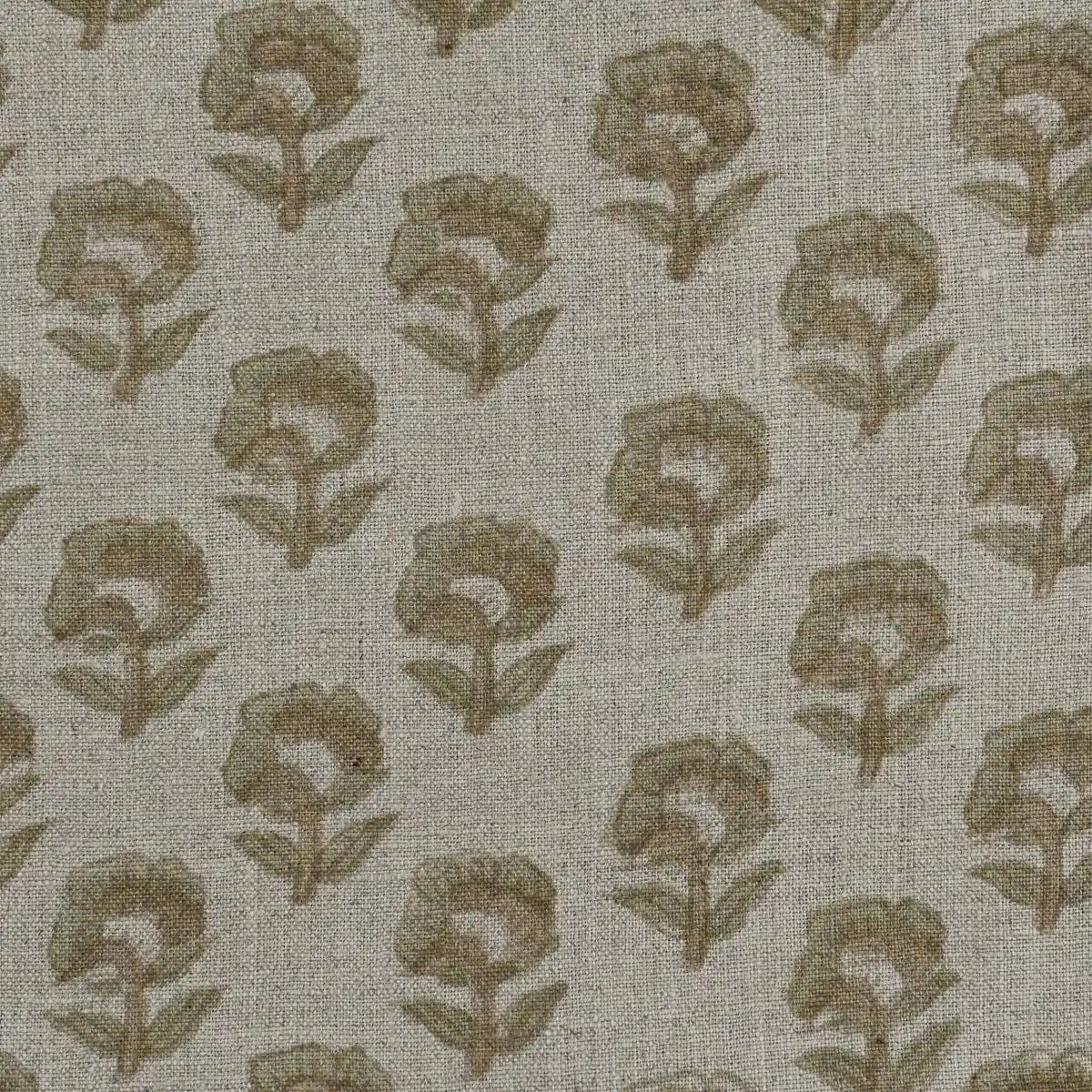 Peyton Floral Linen Fabric Yard Beige and Sage Linen Fabric