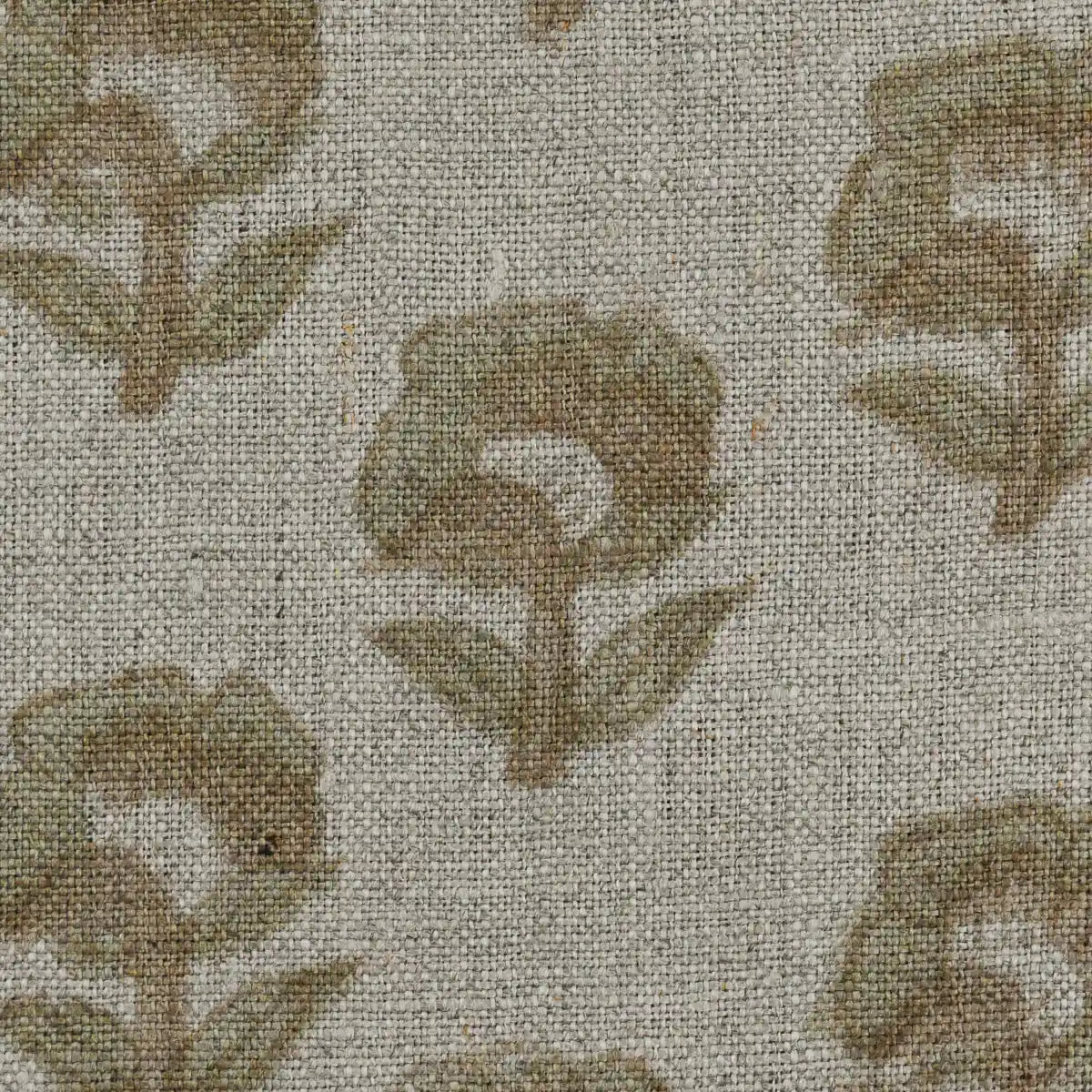 Peyton Floral Linen Fabric Swatch Beige and Sage Linen Fabric
