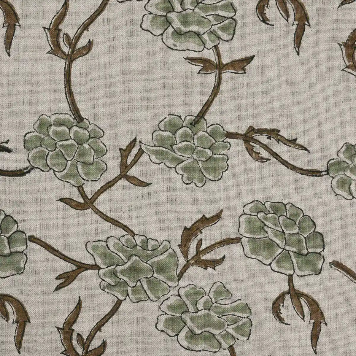 Edward Indian Hand Block Print Linen Fabric Yard Sage Green Linen Fabric