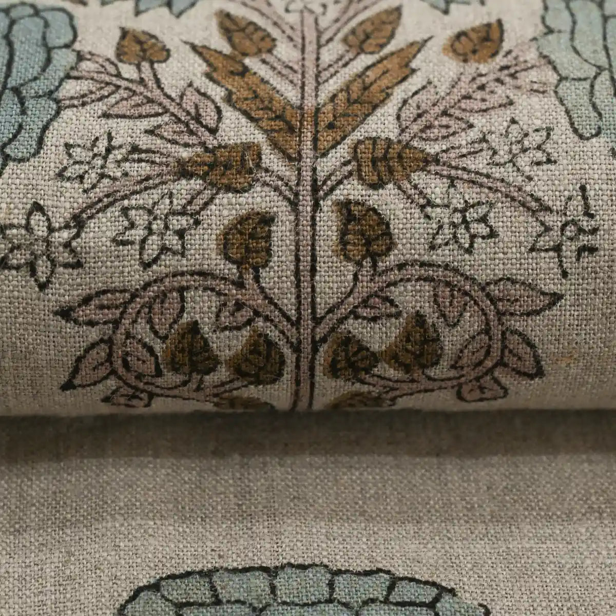 Nerina Floral Block Printed Linen Linen Fabric