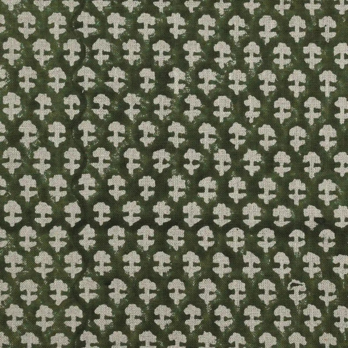 Riley Block Printed Linen Upholstery Fabric Yard Forest Green Linen Fabric