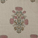 Nerina Floral Block Printed Linen Yard Pink Blue Olive Green Linen Fabric